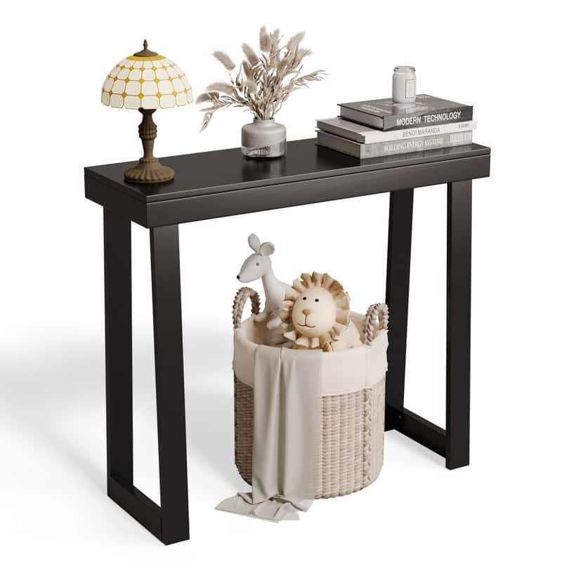 Modern Console Table Solid Wood for Entryway or Hallway Decor - Black - 35.49 in. 