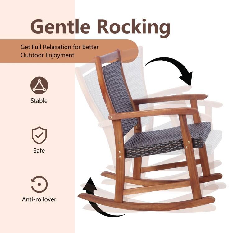 3 Pieces Acacia Wood Patio Rocking Chair Set with Side Table - 24" x 33" x 37" (L x W x H)