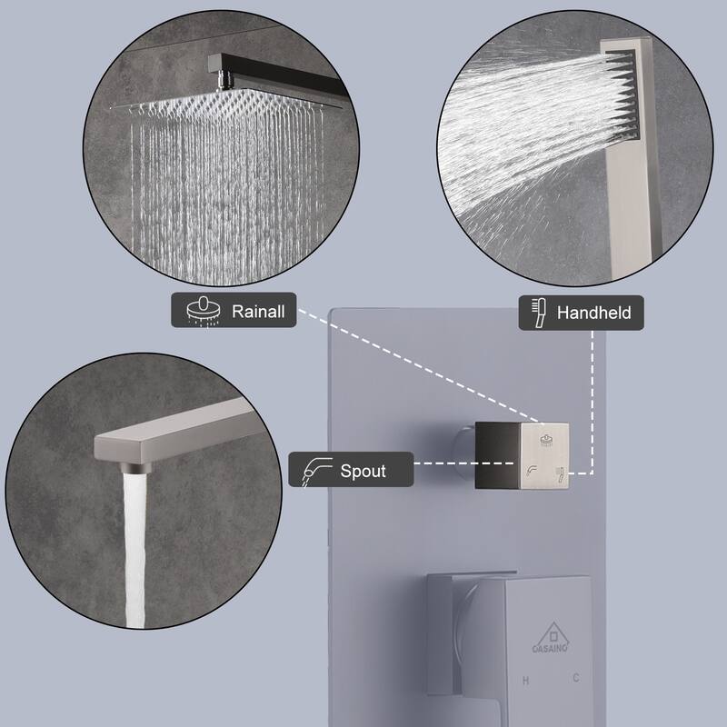 3 Function 10-inch Wall Mounted Dual Shower Heads Shower System With Tub Spout
