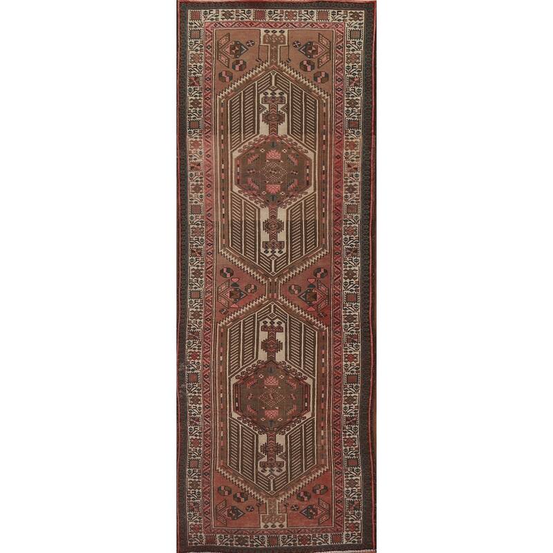Pink Ardebil Persian Vintage Runner Rug Hand-knotted Wool Carpet - 3'6" x 10'2"