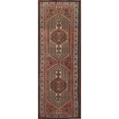 Pink Ardebil Persian Vintage Runner Rug Hand-knotted Wool Carpet - 3'6" x 10'2"