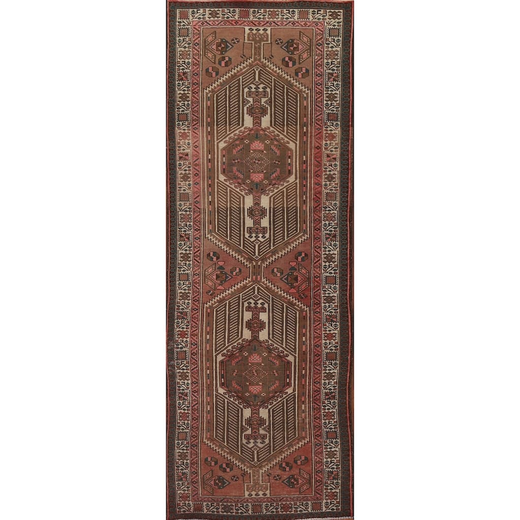 Pink Ardebil Persian Vintage Runner Rug Hand-knotted Wool Carpet - 3'6" x 10'2"
