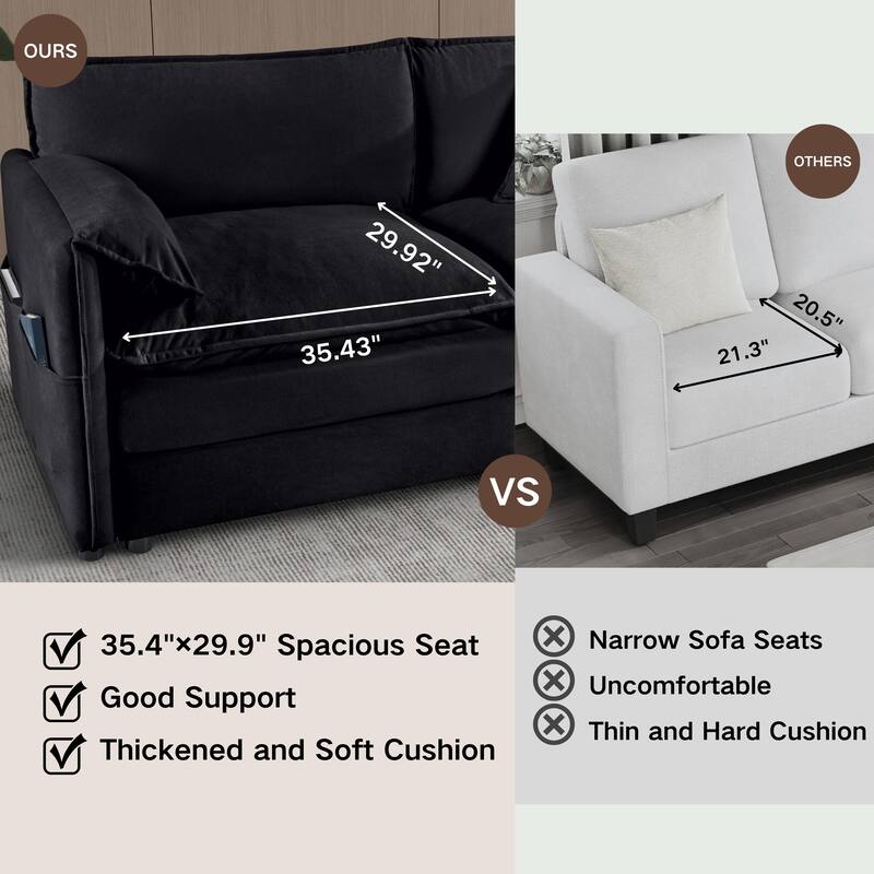 109.45" Chenille Modular 3-Seater Sofa with Dual Cushions & 3 Pillows