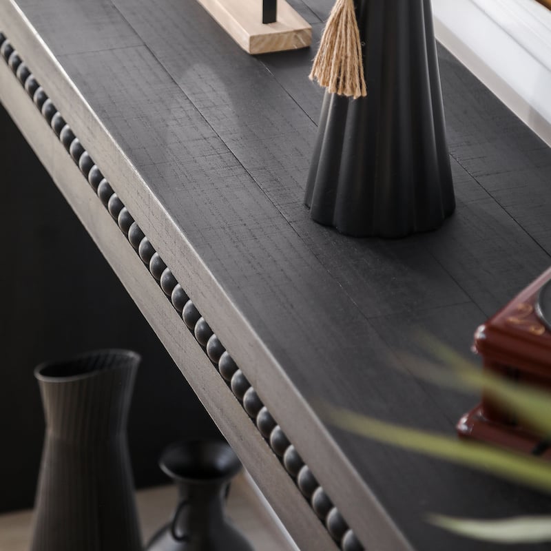 64" Elegant Modern Black Wood Console Table with Decorative Beaded Trim