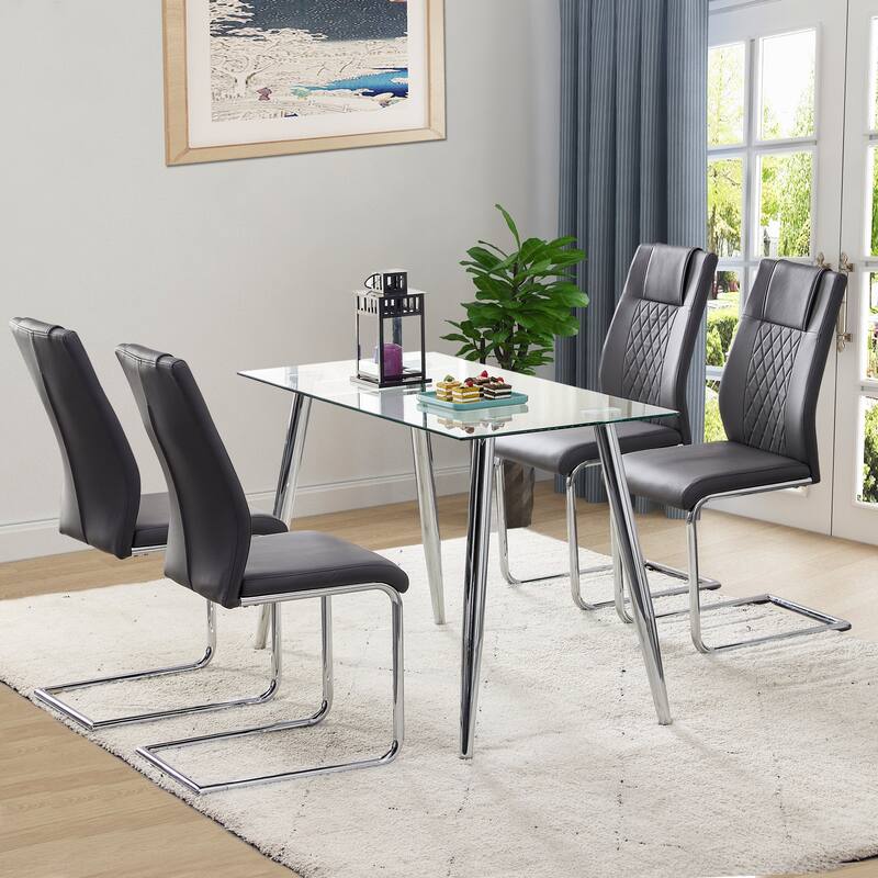 Modern Upholstered Dining Room Chairs Set of 8, Faux Leather High-Back Kitchen, Living & Conference Side Chairs with Metal Legs