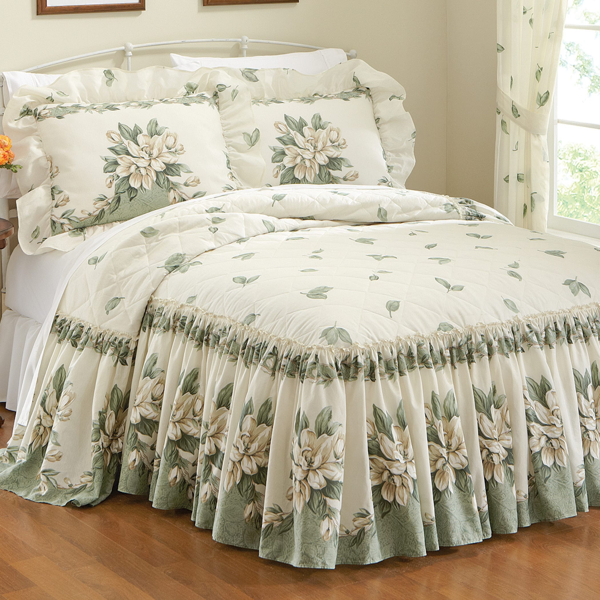 Floral Ruffle Magnolia Garden Bedspread - Bed Bath & Beyond - 36715383