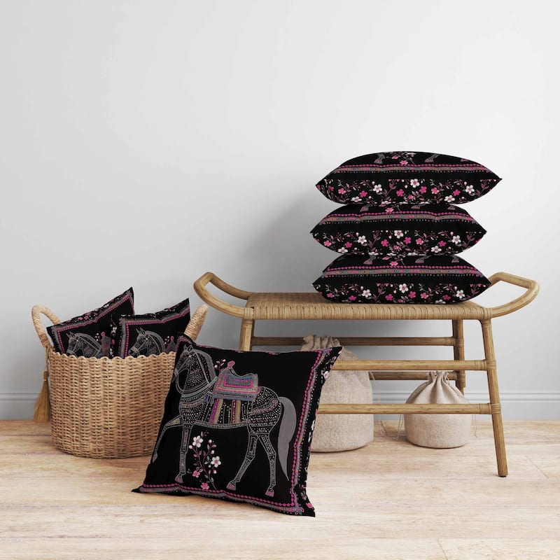 Painted Pony Faux Suede Reversible Throw Pillow Black and Pink