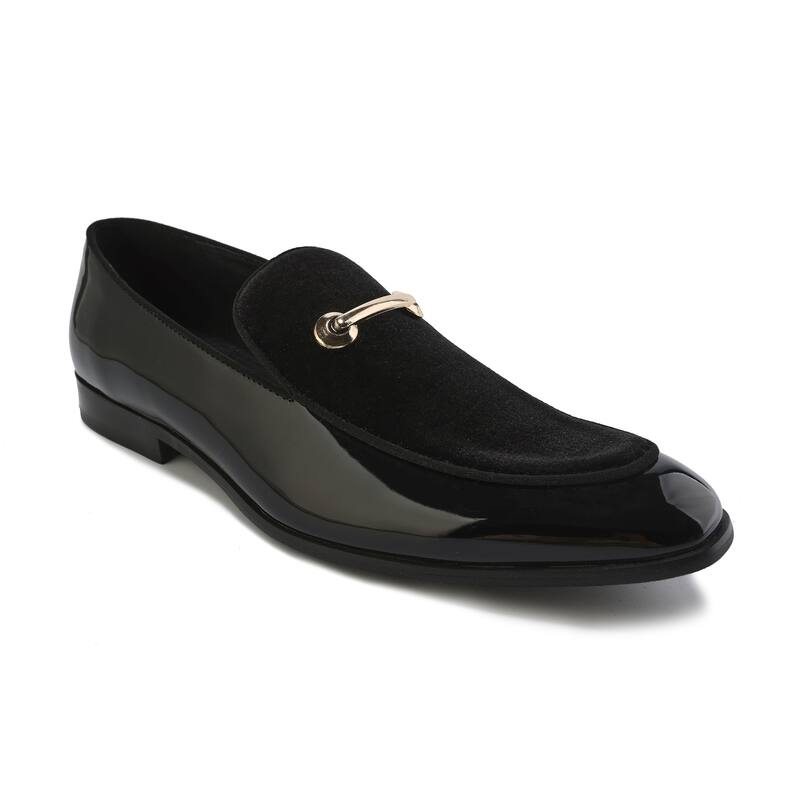 Gino Vitale Velvet & Patent Leather Slip On Dress Loafer - Black - 12