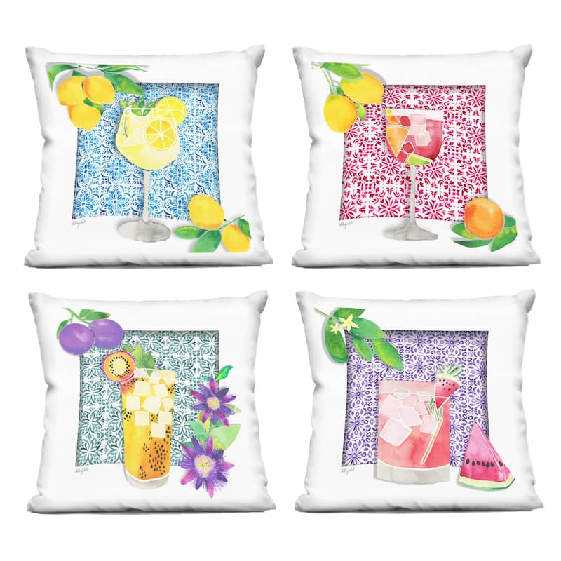 Stupell Mediterranean Mixed Drinks Decorative Printed Throw Pillow Design by Hillary Holt (Set of 4) - Pillow Sets - Polyester - Multi-Color - Set of 3 or More