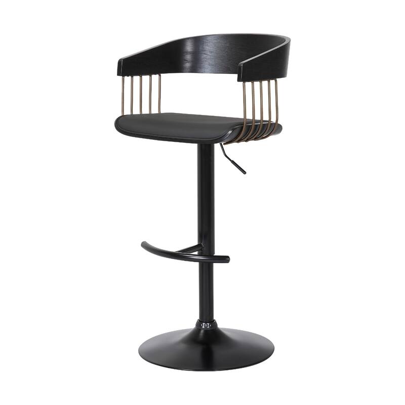 Modern Adjustable Bar Stool with Swivel Faux Leather Upholstery Pedestal Base and Footrest Support - 43.5”H x 19”W x 19.5”D