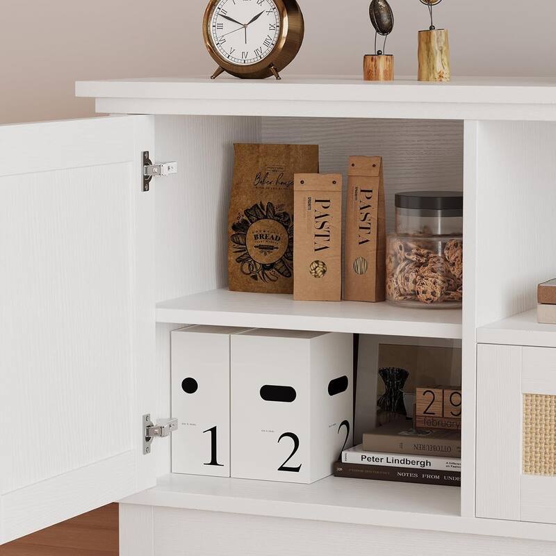 Rattan TV Stand, 2 Cabinets and 2 Drawers, up to 70 inches