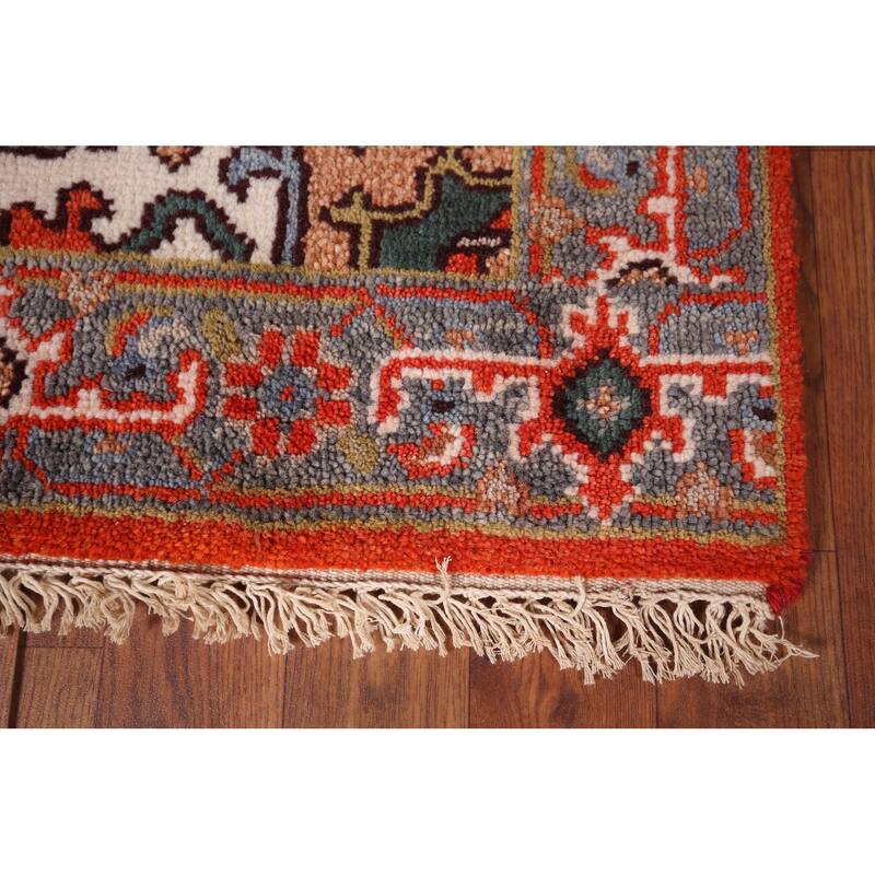 Orange Heriz Serapi Oriental Runner Rug Hand-Knotted Wool Carpet - 2'7"x 8'1"