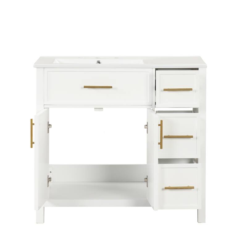 Sink Bathroom Vanity with Counter Top, 3 Drawers and Gold Handles