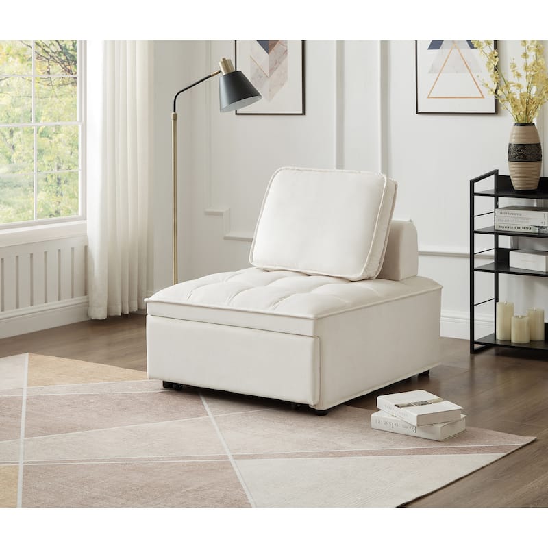 White Velvet Convertible Single Sofa Bed for Office & Living Room