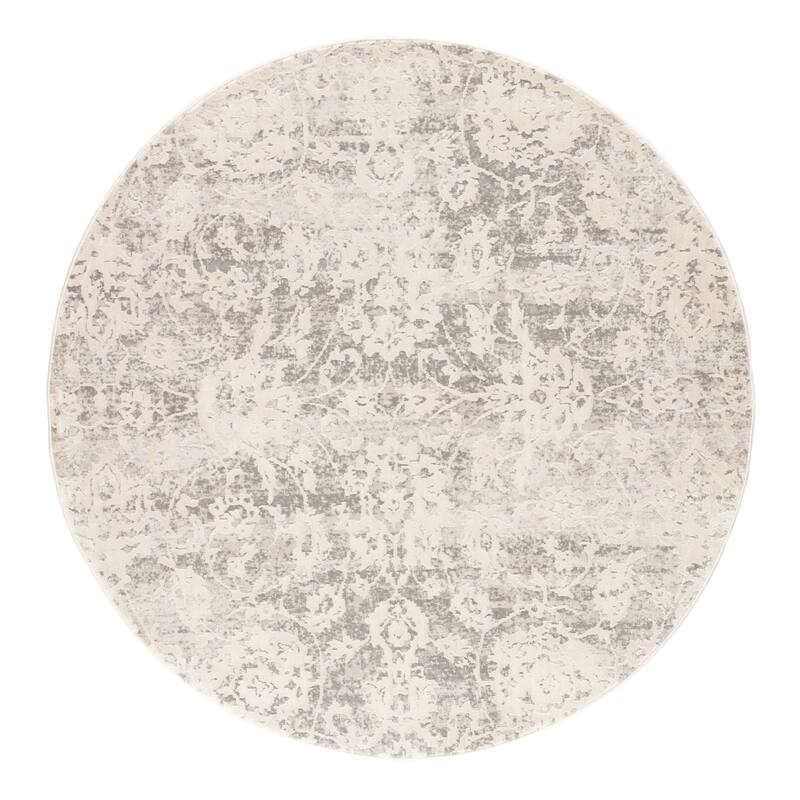 Cheyenne Abstract Grey and White Viscose Blend Area Rug - 7'10" Round - Grey/White - Square