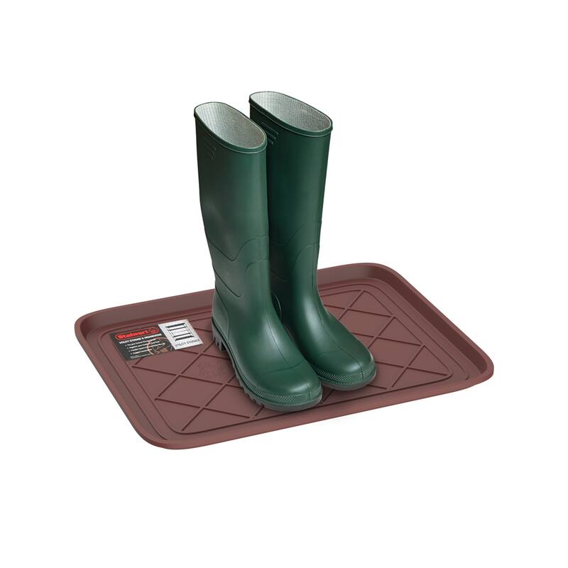 All Weather Boot Tray - Small Water-Resistant Plastic Utility Shoe Mat for Indoor and Outdoor Use by Stalwart (Gray) - Brown