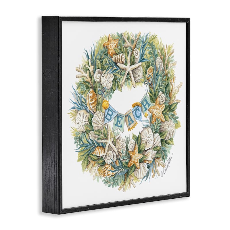 Stupell Holiday Beach Seashell Wreathe Nautical Christmas Framed Wall Art, 12 x 12 - Multi-Color
