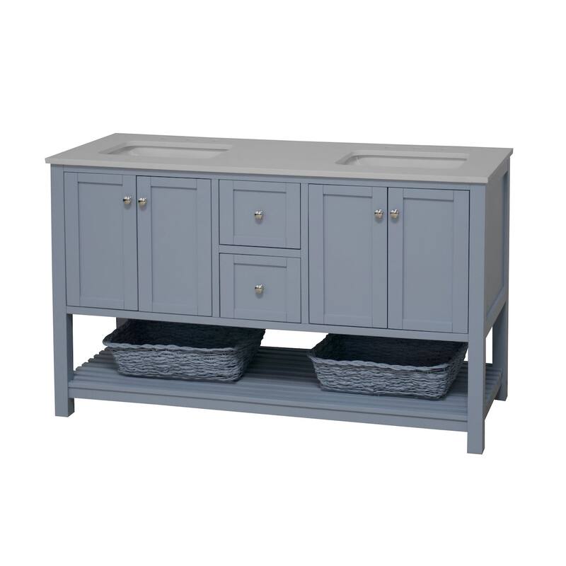 KitchenBathCollection Lakeshore 60" Double Bathroom Vanity with Engineered White Top