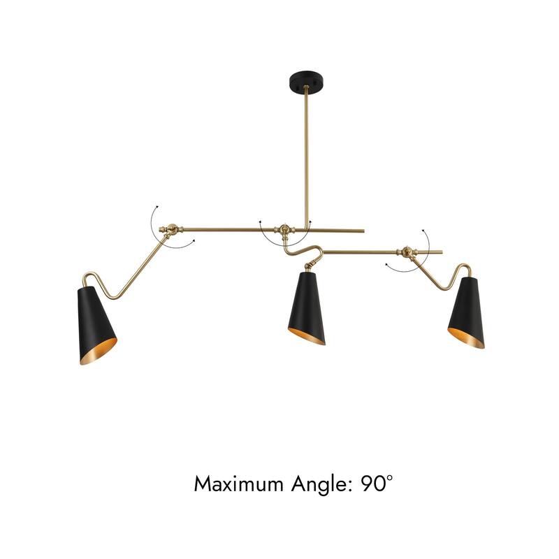 Wylan Modern 3-Light 49.5"L Black Gold Linear Chandelier Metal Industrial Island Lights for Dining Room - 49.5" L x 20" H