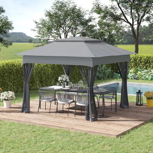 Outsunny 11' x 11' Pop Up Gazebo Canopy with 2-Tier Soft Top, and Removable Zipper Netting, Event Tent with Storage Bag - Mixed Grey