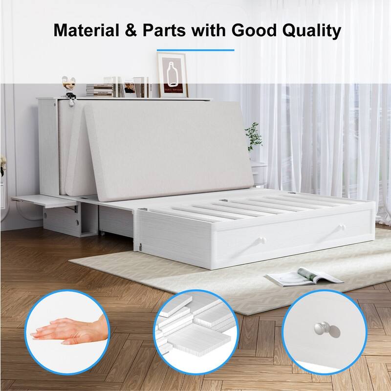Mixoy Murphy Bed,Cabinet Chest Bed with Charging Station&Storage