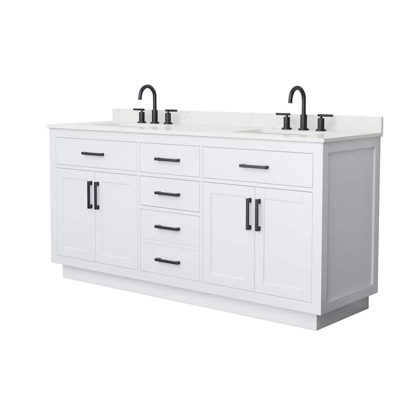 Beckett TK 72-inch Double Vanity, 3 Hole Quartz Top - White, Black Trim, Giotto Quartz Top