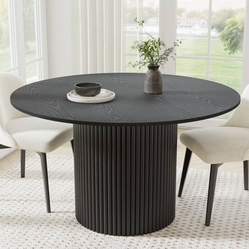 Solid Wood Round Dining Table Kitchen Table with Tabletop & Concave Cylinder Legs for Living/Dining Room Coffee Office