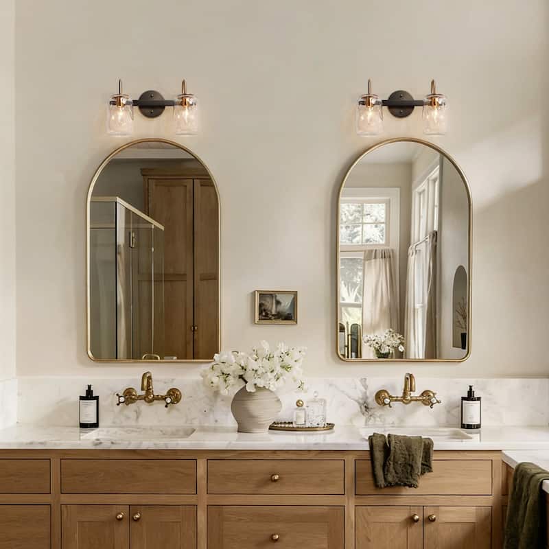Modern Gold 2/4-Light Bathroom Vanity Light Textured Glass Wall Sconce - 2-Light