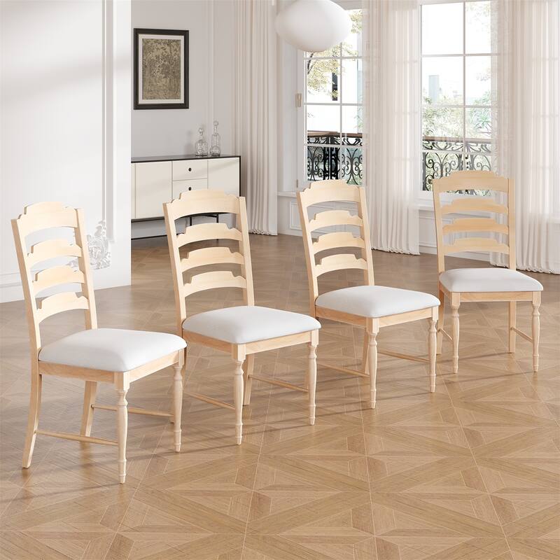Vintage Traditional 4-Piece Upholstered Dining Chairs - Natural