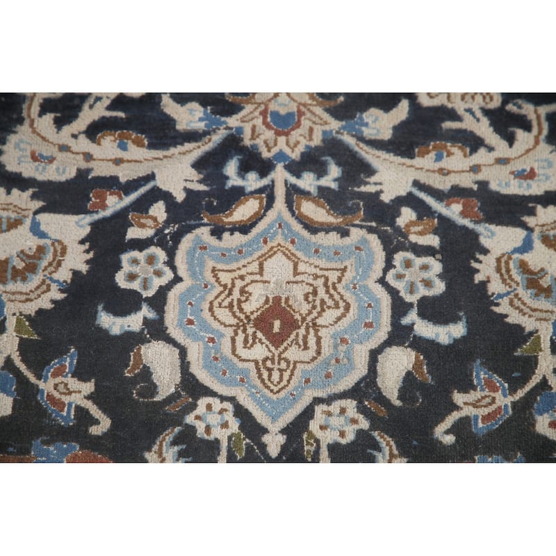 Hand Knotted Oriental 100% Wool Carpet Traditional Floral Black Nain Area Rug - 11' 9'' X 7' 11''