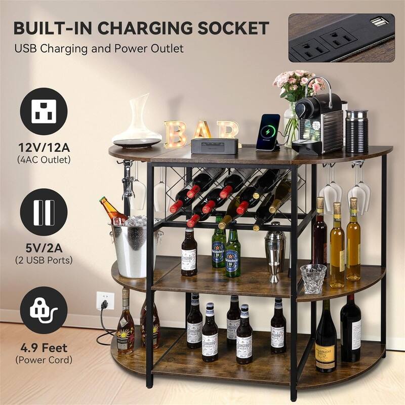 Bar Table Cabinet 4 Tier with Power Outlet - 15.74"D x 47.2"W x 35.4"H