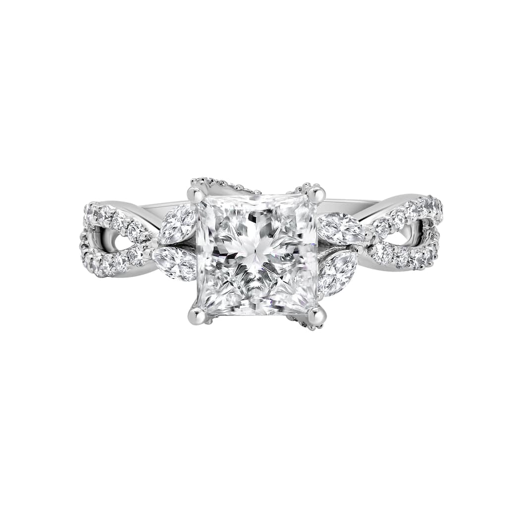 Auriya 14k Gold 5 3/4ctw Princess Lab grown Twisted-Vine Diamond Engagement Ring (E-F VS)