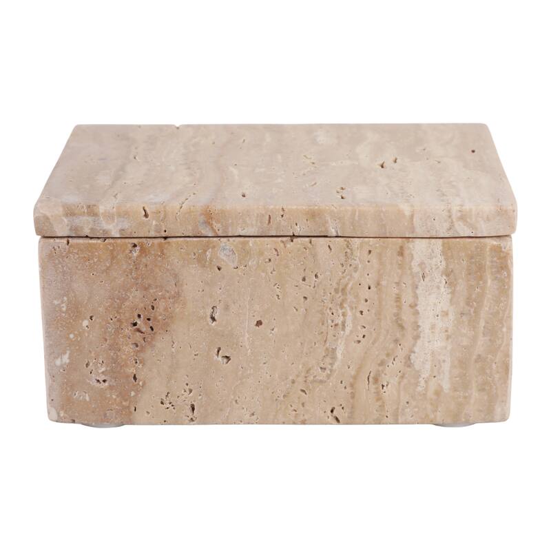 Travertine Decorative Box with Lid - Tan
