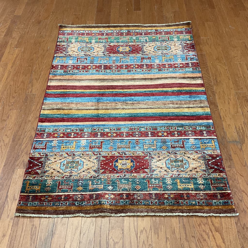 HERAT ORIENTAL Hand-knotted Super Kazak Khorjeen Design Wool Rug - 4'1" x 6'1"