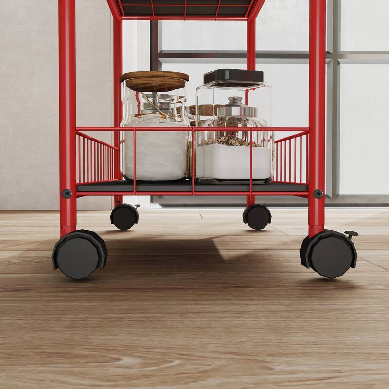 Red 6 Tier Slim Rolling Storage Cart, Mobile Shelving Unit with Wheels, Metal Wire Storage Shelving Rack with Baskets