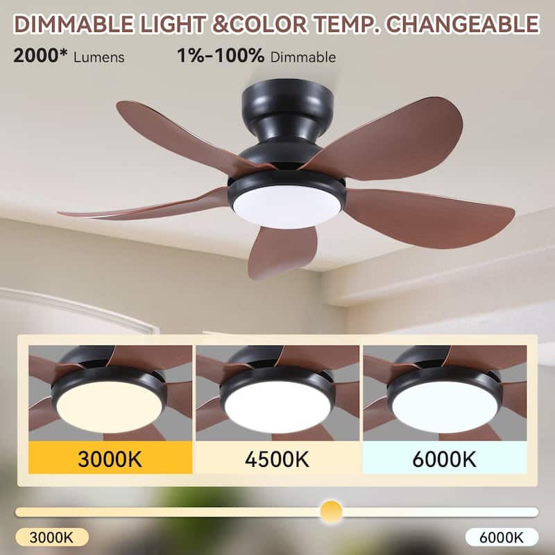 32/36/46/52 inches Low Profile Ceiling Fan with Light and Remote for Living Room Bedroom Kid's Room Patio