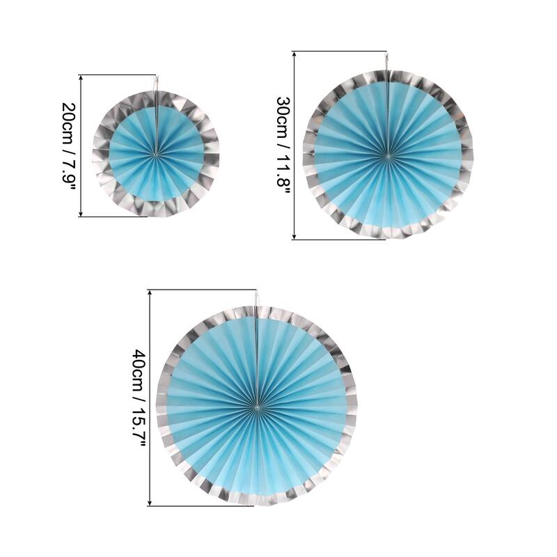 Hanging Paper Fans Set Paper Decorations for Party Birthday 6pcs - Blue Silver