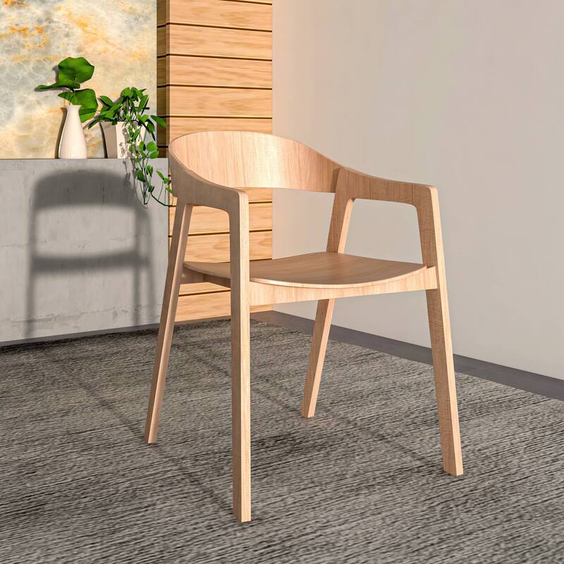 Dining Chair in Oak Wood with Open Back Design and Armrests Set of 2 Rivo Series