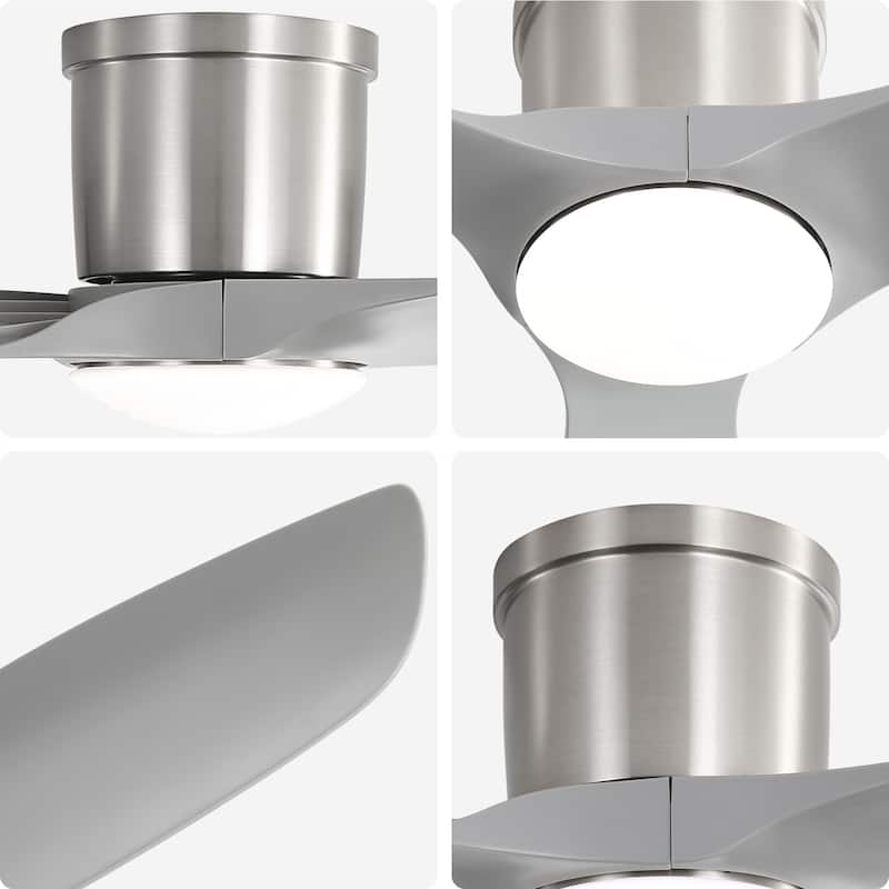 52-Inch Smart Ceiling Fan With Light,Flush Mount Ceiling Fan With Remote Control.3 Grey ABS Blades,18W Dimmable Light - Nickel