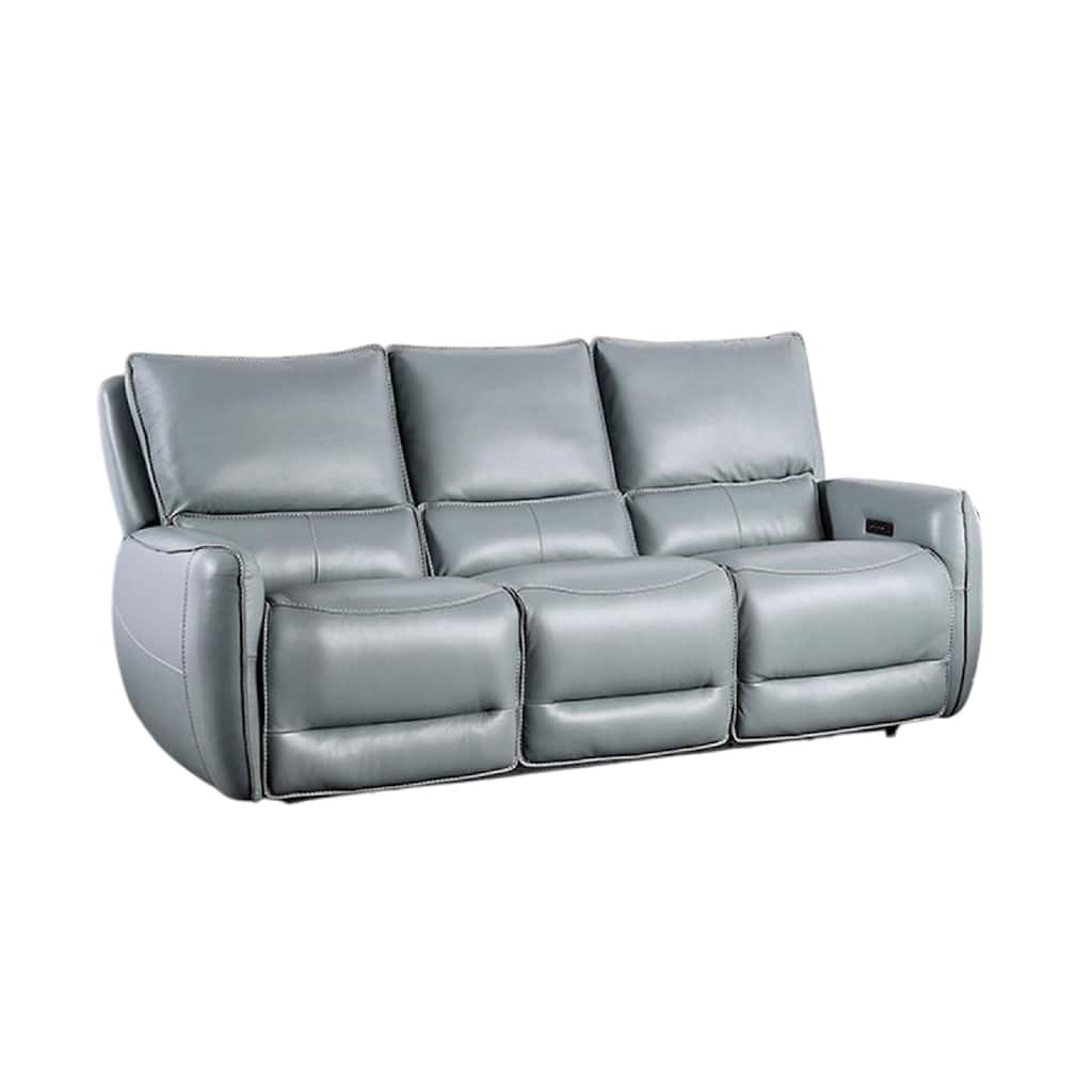 Pono Power Reclining Sofa, Pale Blue Top Grain Leather, 85 Inch, Zero Gravity