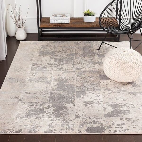 slide 2 of 15, Livabliss Lhamo Contemporary Block Area Rug Khaki - 3' 11" x 5' 7"