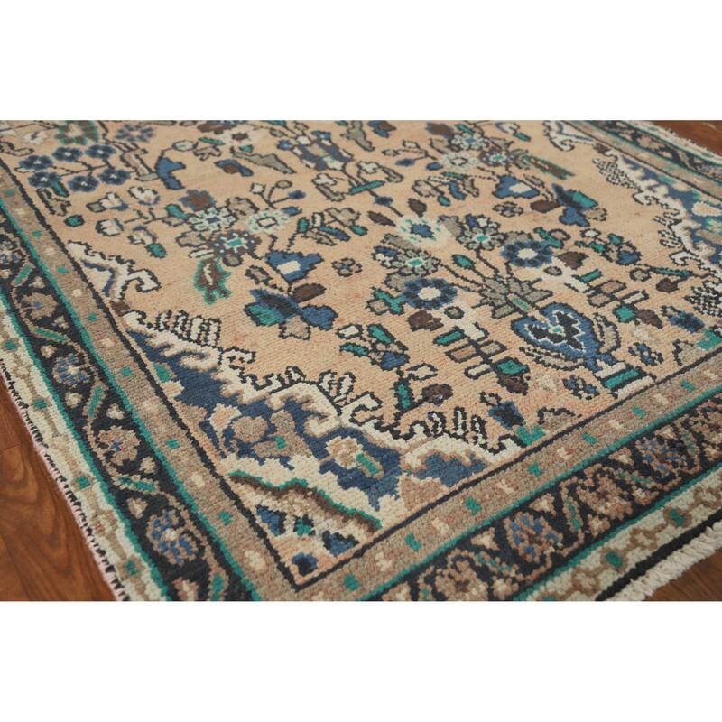 Hand Knotted Oriental 100% Wool Carpet Traditional Geometric Peach Hamedan Runner Rug - 10' 2'' X 3' 4''