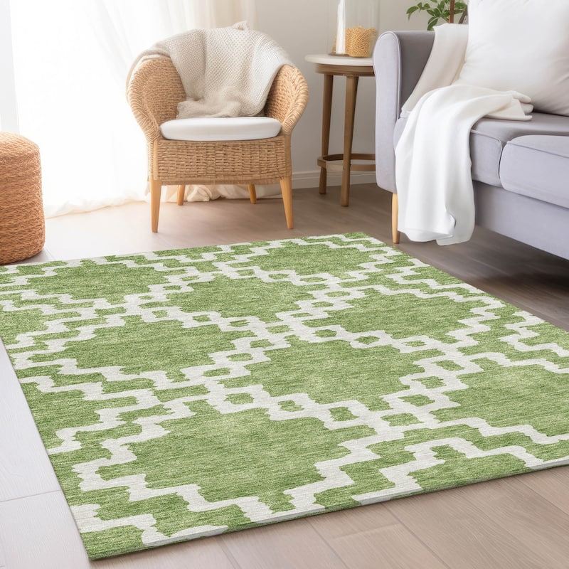 Premium Washable Super Soft Geo Trellis Mayfield Rug - Aloe - 10' x 14'