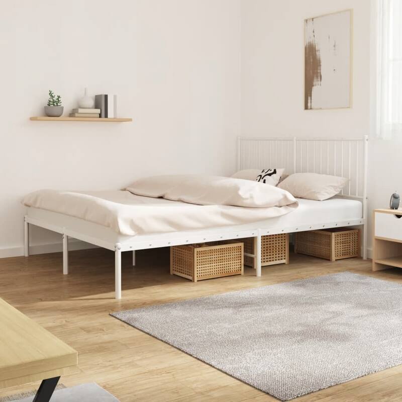 vidaXL Metal Bed Frame, No Mattress - White1 81.5" x 61.4" x 35.6" - Queen