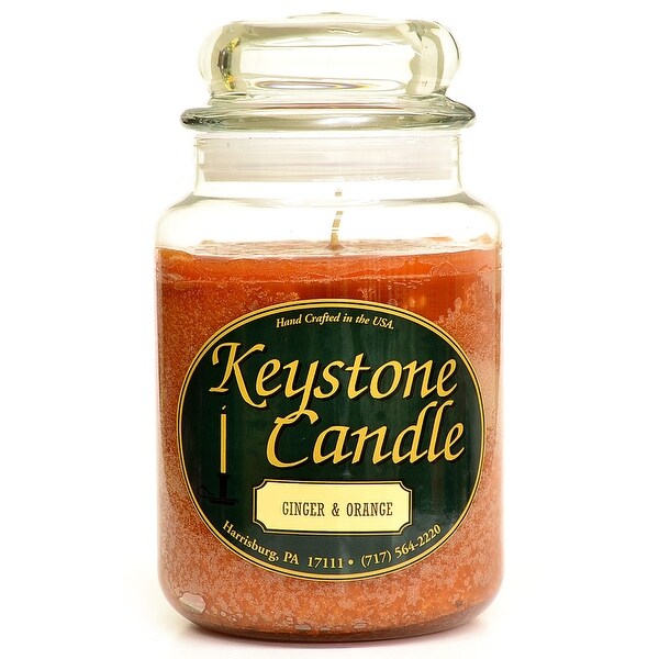 1 Pc 26 oz Ginger and Orange Jar Candles 4 in. diameter x 7 in. tall. Opens flyout.