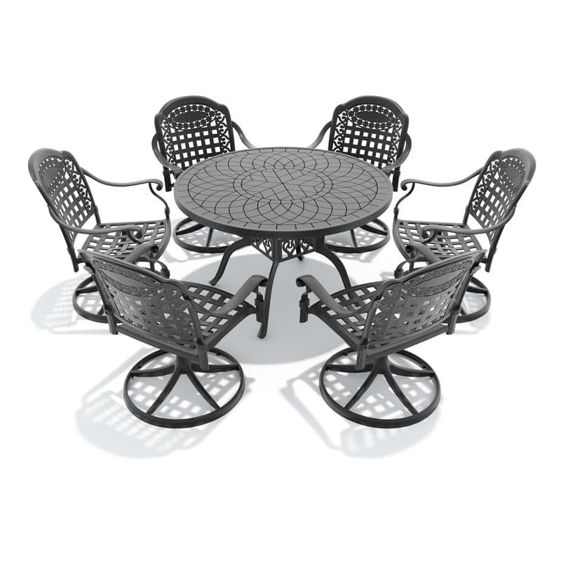 7-Piece Aluminum Rectangular Outdoor Patio Dining Set, 6 Cushioned Swivel Chairs, Table, All-Weather Frames