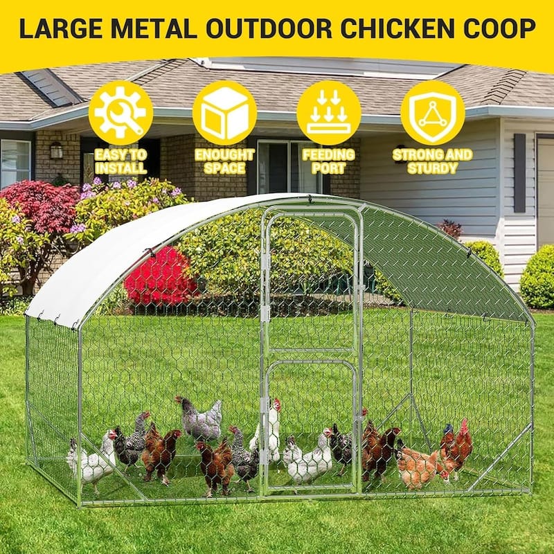 Metal Chicken Coop with Cover Large Walk-in Chicken Runs with ribs