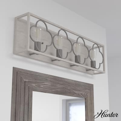 Hunter Gablecrest 4-Light Vanity Wall Light - Bathroom - Modern Farmhouse, French Country, Rustic, Distressed - Damp Rated!