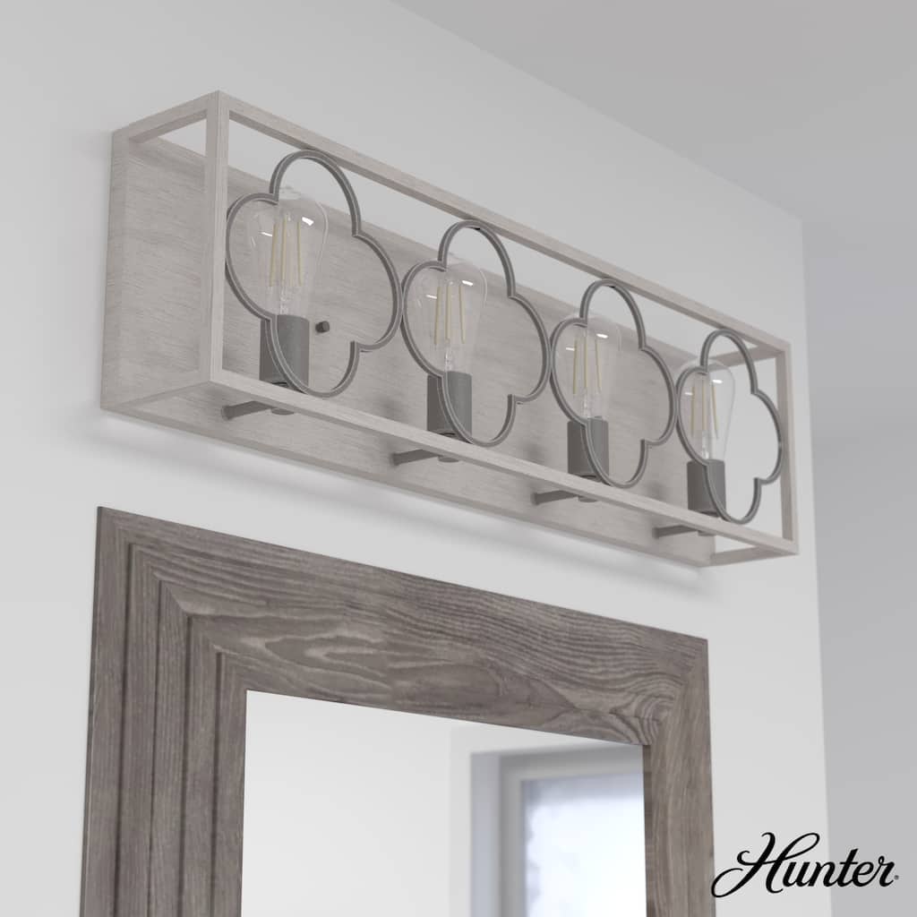 Hunter Gablecrest 4-Light Vanity Wall Light - Bathroom - Modern Farmhouse, French Country, Rustic, Distressed - Damp Rated!
