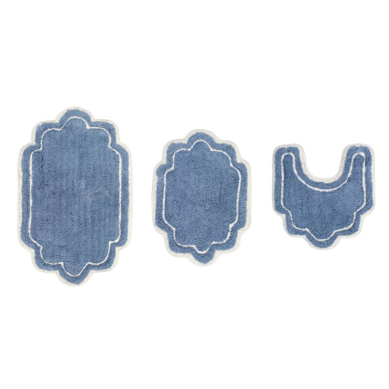 Allure Collection 100% Cotton Non-Slip Bathroom Rug Set, 3 Piece Machine Washable- Bathroom Rug, Bath Rug, U Shaped Contour